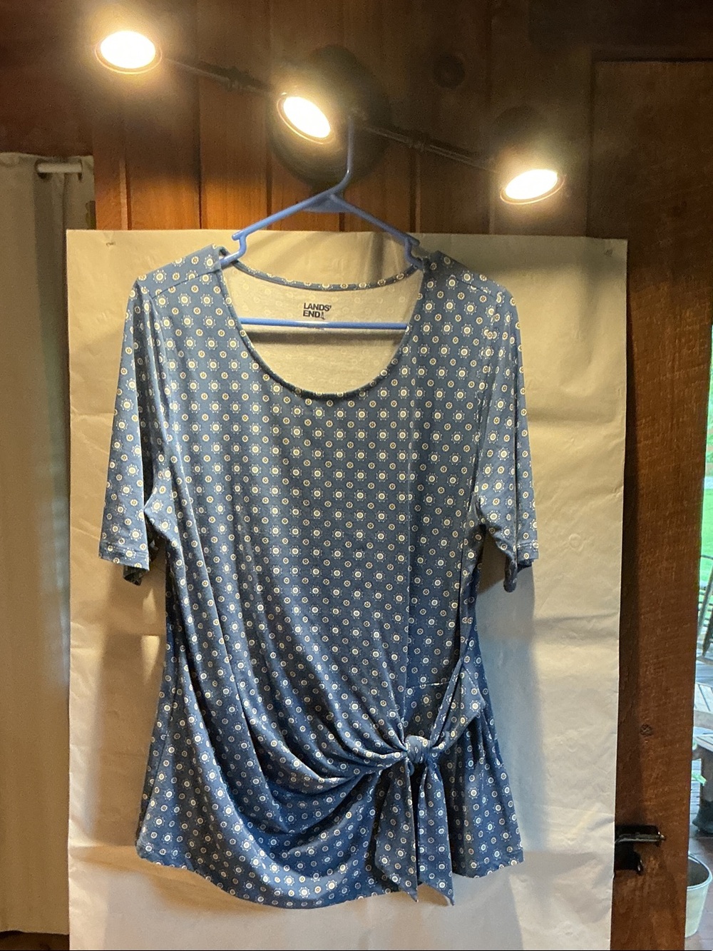 Lands' End Blue Floral Tie-Waist Long Sleeve Top